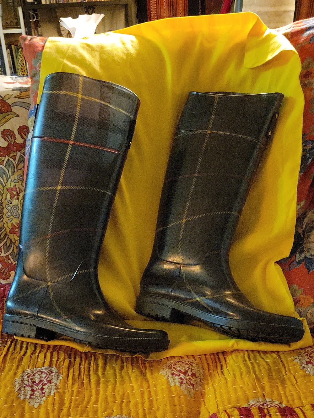 Lauren Ralph Lauren Plaid PVC Knee Hi Rain Boots Size 8 - New
